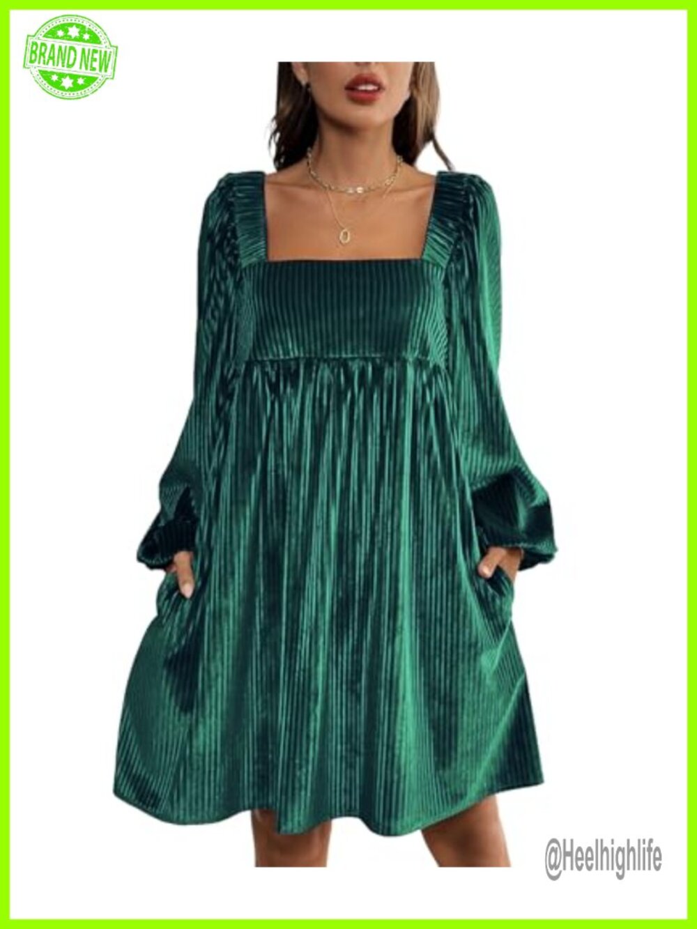 Women's Velvet Square Neck Long Sleeve Tie Back Mini Babydoll Dress